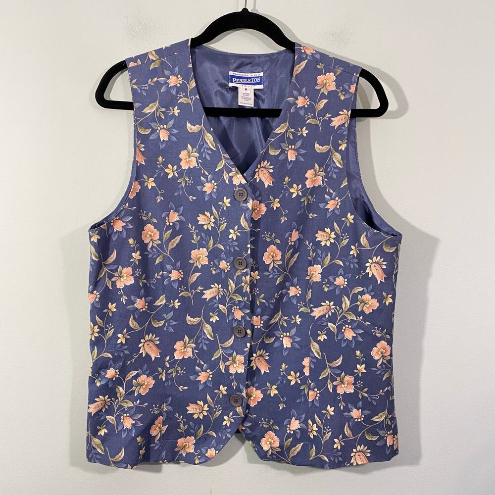 Pendleton Women's Blue Floral Vest & Midi Skirt 2 Piece Set Size M / 10